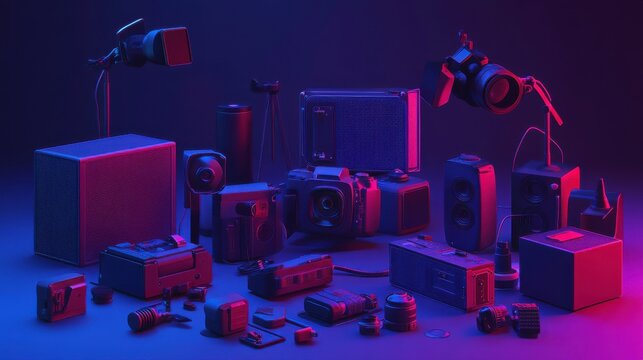 Vibrant Studio Equipment Setup with Dynamic Lighting - Powered by Adobe