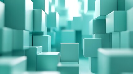 Abstract Scene of Sculpted Turquoise Cubes in Three-Dimensional Space