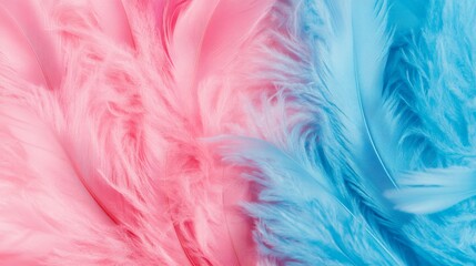 Obraz premium Close-up view of soft pink and blue feathers creating an abstract pattern with delicate textures and gentle colors