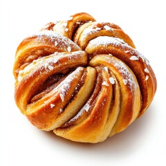 Fototapeta premium Professional image of a Swedish cinnamon bun with a seamless white background, perfect for branding, packaging, and advertising, highlighting its delicate cardamom flavor