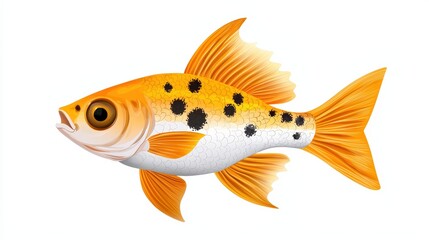 Fototapeta premium A vibrant cartoon goldfish with striking orange and black spots, ideal for educational materials, illustrations, and decorations.