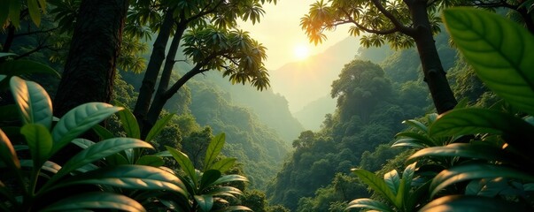 Dense foliage in sepia tone, jungle canopy in tropical forest, forest, jungle