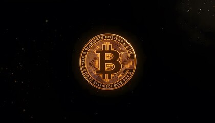 Glowing Bitcoin Coin on Dark Background Demonstrating Cryptocurrency Concept