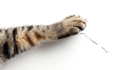 Tabby Cat Paw Scratching White Wall