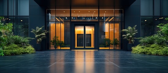 Modern Office Entrance at Night