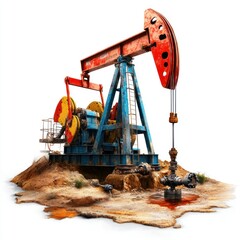 Professional image of an oil well artificial lift system with a seamless white background, perfect for branding, packaging, and advertising, featuring rod pumps and gas lift mechanisms.