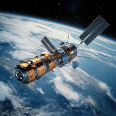 Studio shot of a satellite deployment from a spacecraft, isolated with soft lighting, creating a professional and versatile look, capturing the moment of release