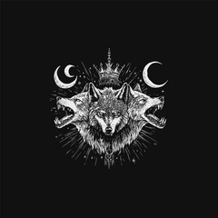 Fototapeta premium Three headed wolf design vector template illustration