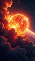 Obraz premium Dramatic solar explosion releasing fiery bursts into space, astronomy, power