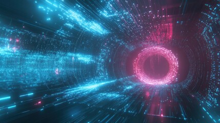 Obraz premium Futuristic data tunnel with glowing vortex