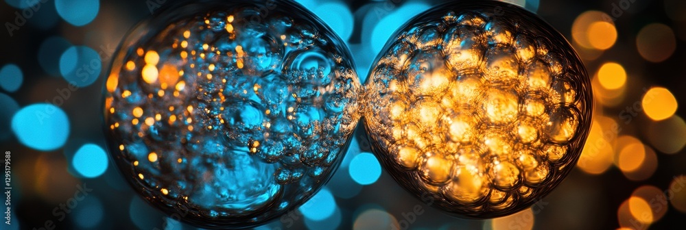 Poster glowing gas bubbles create vibrant colors underwater during a serene exploration of aquatic life. ge