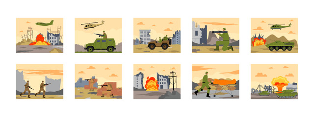 War set illustrations. Flat vector illustrations concept.