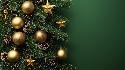 Fototapeta premium Festive Christmas Tree with Golden Ornaments and Pine Cones