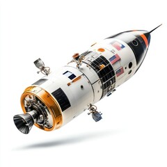 High-quality isolated image of a deep-space exploration spacecraft, placed on a pure white background, perfect for graphic design or advertising purposes, emphasizing long-range communication systems