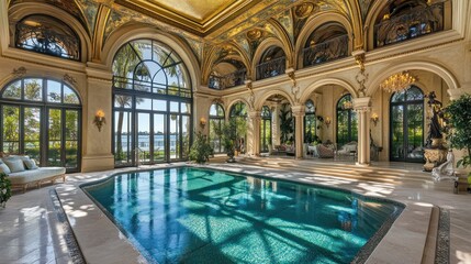 Obraz premium Opulent Indoor Pool in a Luxurious Mansion