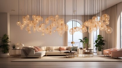 1. Modern Streamlined Copper Chandeliers with Bubble Metal Shades