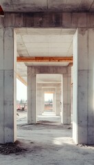 Concrete pillars form a tunnel like structure during construction