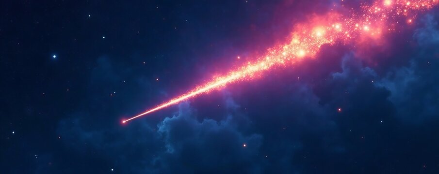Vibrant comet streaking across the dark night sky, tail, astronomy
