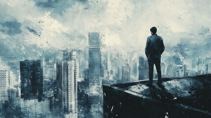 A person standing atop a building gazing over a cityscape