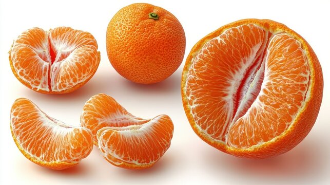 peeled mandarin orange isolated on transparent background catoon style
