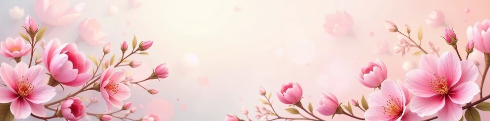 Naklejka premium Elegant floral pattern on soft pastel background with delicate blossoms and leaves, delicate, soft, flowers