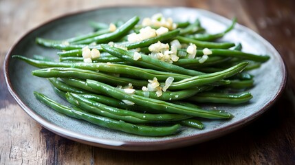 Delicious Green Beans with Garlic and Onion Garnish