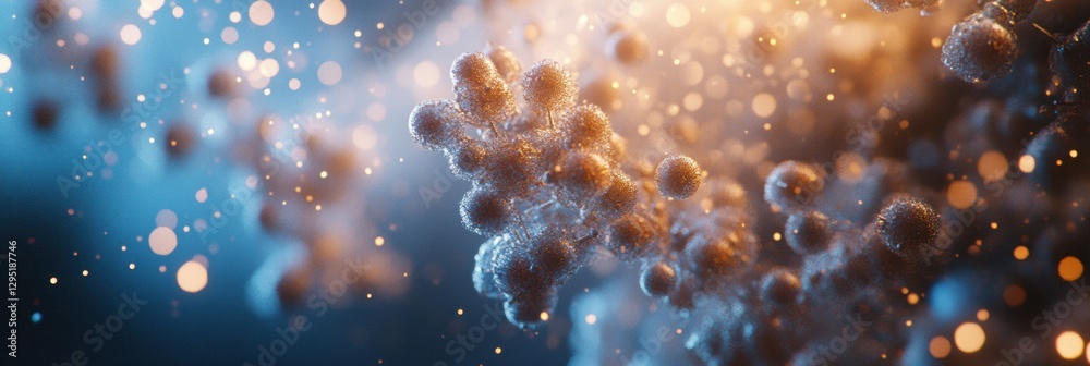 Fototapete Microscopic gas particles suspended in the air during a calm evening with soft lighting creating a dreamy atmosphere. Generative AI