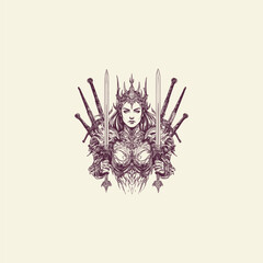 Fototapeta premium Fierce warrior queen design vector template illustration