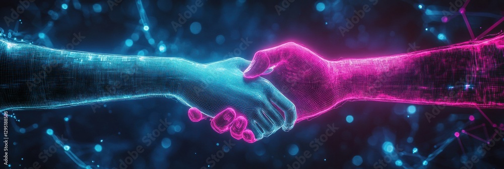 Leinwandbilder digital avatars engaging in a handshake in a virtual metaverse social interaction setting. generativ