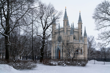 Orthodox Church in Alexandria Park in Peterhof St. Alexander Nevsky Church (Chapel or Gothic...