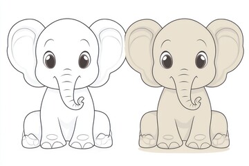 Obraz premium Two cute baby elephants sitting, illustration, white background, nursery decor