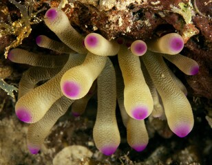Blue spotted anemone in a coral reef