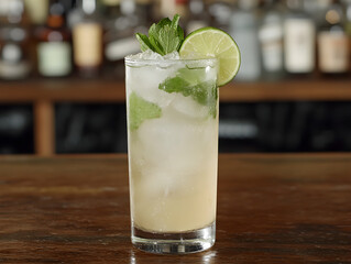 A refreshing Mojito with fresh mint, lime, and crushed ice.