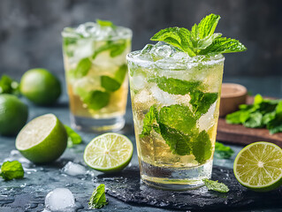Fototapeta premium A refreshing Mojito with fresh mint, lime, and crushed ice.