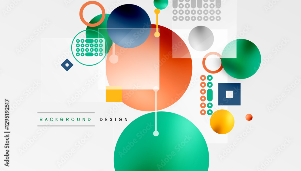 Poster Minimalistic abstract vector design, layered geometric shapes circles, squares, and triangles with soft pastel gradients and semi-transparent effects. Perfect for contemporary use