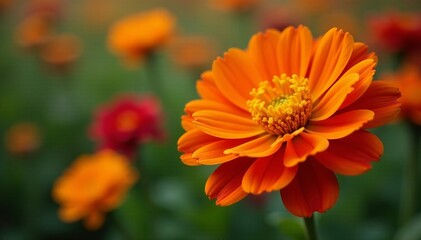 Close-up of crimson and yellow flowers in full bloom, detail, close-up