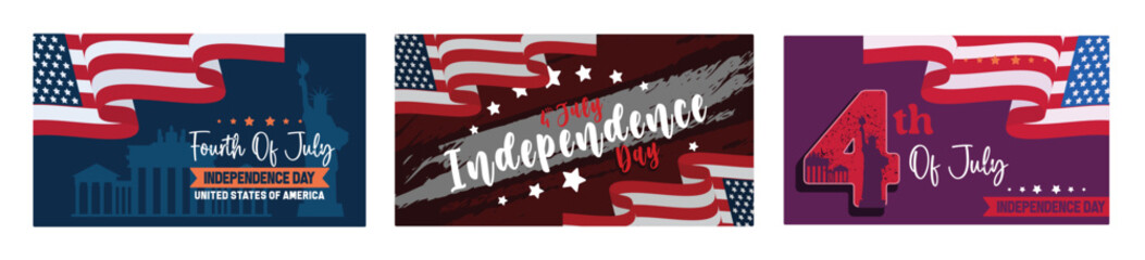 American Independence Day, July 4th. American flag with stars and stripes.