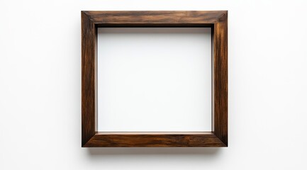 Empty Dark Wooden Frame on White Background