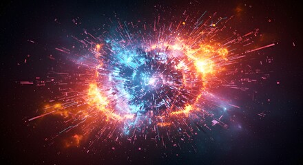 Fototapeta premium Vibrant Cosmic Explosion Displaying Abstract Energy in Blue and Orange Hues