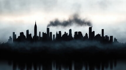 Fototapeta premium Urban skyline shrouded in mist and smoke
