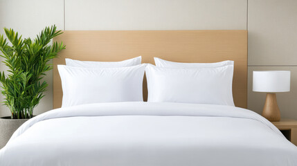 Fresh white linens on perfectly made hotel bed with cozy ambiance
