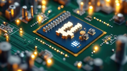 Obraz premium Computer chip with block on top representing industrial technology and factory automation concepts