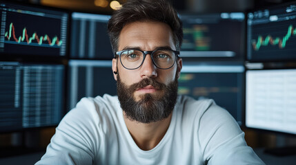 focused trader analyzing stock market data on multiple screens