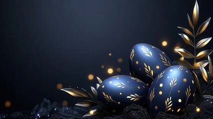 Elegant Dark Blue and Gold Easter Eggs with Golden Branches