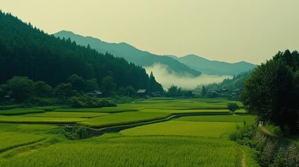 Serene Rice Terraces and Misty Mountains
