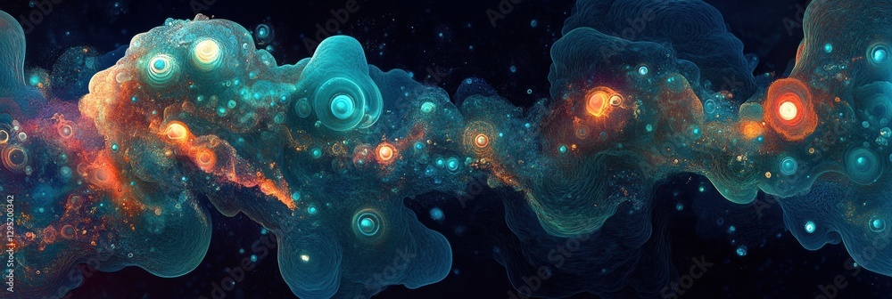 Poster glowing gas bubbles create a mesmerizing underwater spectacle in a vibrant aquatic environment. gene