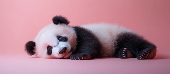 Fototapeta premium Pink Panda Cub Lying Down