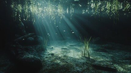 Fototapeta premium Glowing sea creature drifting in deep waters, a serene underwater encounter revealing nature's hidden wonders. 