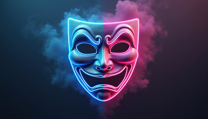 Neon comedy tragedy masks for nightlife event promotion and entertainment venues