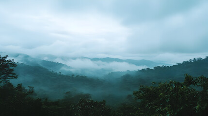 sky with dense layers of gray clouds forming a moody atmosphere 